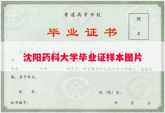 沈阳药科大学毕业证样本图片
