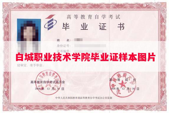 白城职业技术学院毕业证样本图片