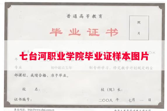 七台河职业学院毕业证样本图片