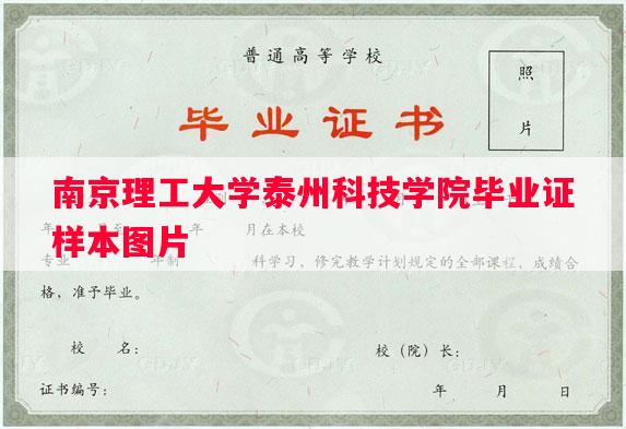 南京理工大学泰州科技学院毕业证样本图片