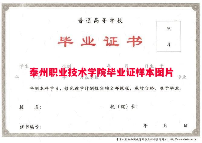 泰州职业技术学院毕业证样本图片
