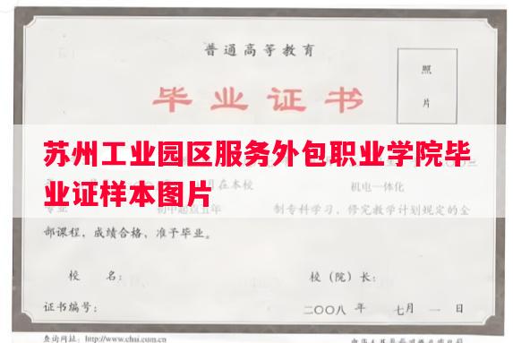 苏州工业园区服务外包职业学院毕业证样本图片