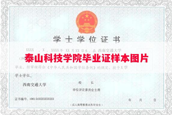 泰山科技学院毕业证样本图片