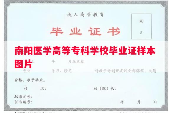 南阳医学高等专科学校毕业证样本图片