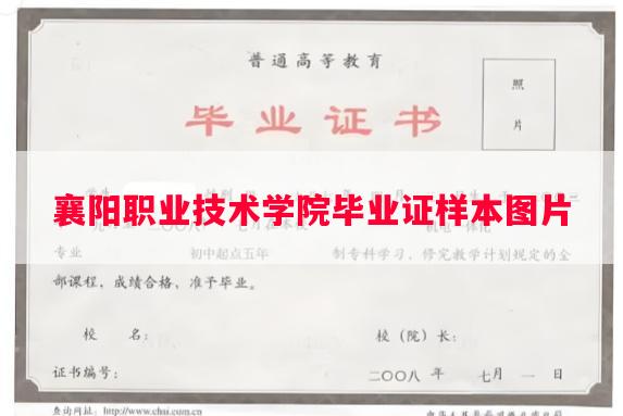 襄阳职业技术学院毕业证样本图片