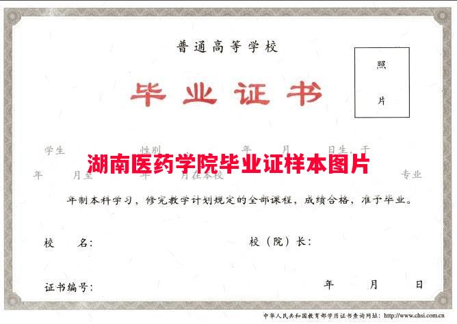 湖南医药学院毕业证样本图片
