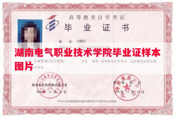湖南电气职业技术学院毕业证样本图片