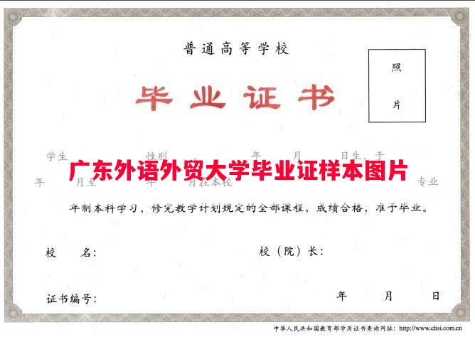 广东外语外贸大学毕业证样本图片
