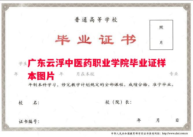 广东云浮中医药职业学院毕业证样本图片