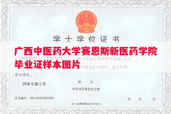 广西中医药大学赛恩斯新医药学院毕业证样本图片