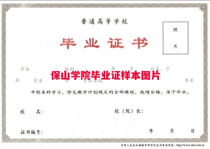 保山学院毕业证样本图片