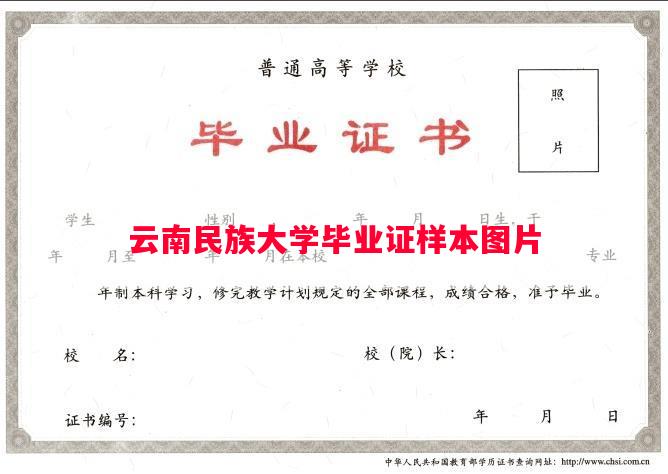 云南民族大学毕业证样本图片