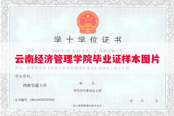 云南经济管理学院毕业证样本图片