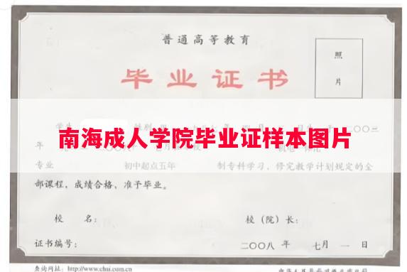 南海成人学院毕业证样本图片