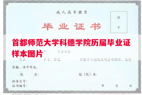 首都师范大学科德学院历届毕业证样本图片